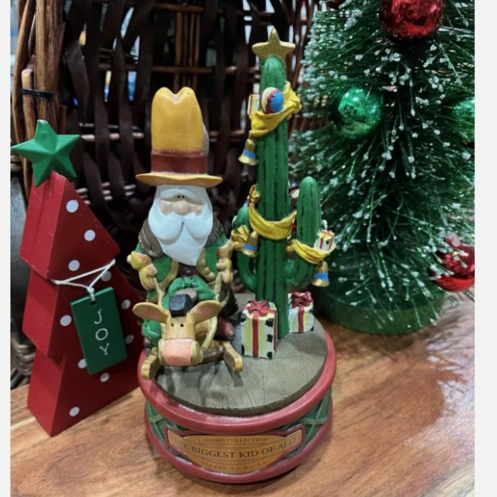 J ADAMS christmas southwest decor cowboy Santa Texas Horse Western Music Box